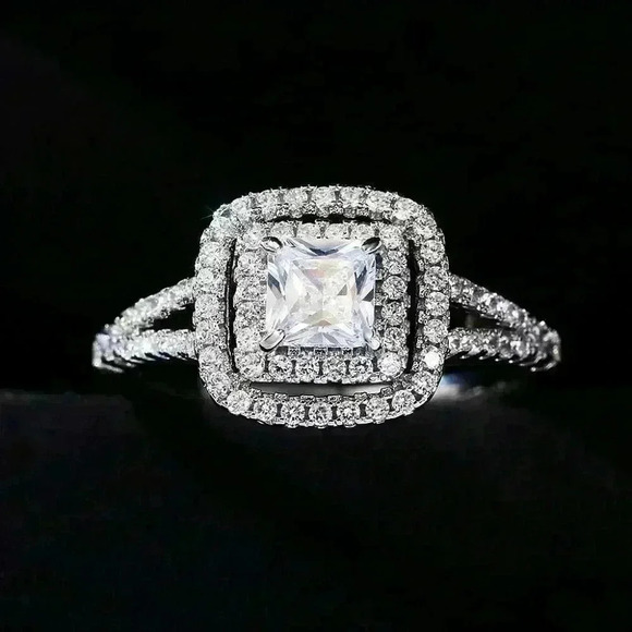 Gorgeous Victorian 14K Gold Over Sterling Silver Diamond Halo Ring - Picture 3 of 3